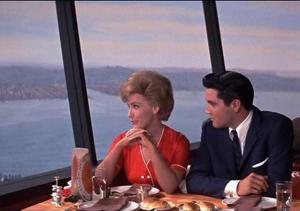 Joan O'Brein and Elvis Presley in "It Happened at the World's Fair" in the Space Needle.